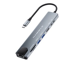 HAMMER 8-in-1 USB-C Hub 100W PD Charging, 5Gbps Data Transfer, HDMI 4K, Ethernet Port, SD/TF Multiport Adapter (Grey)